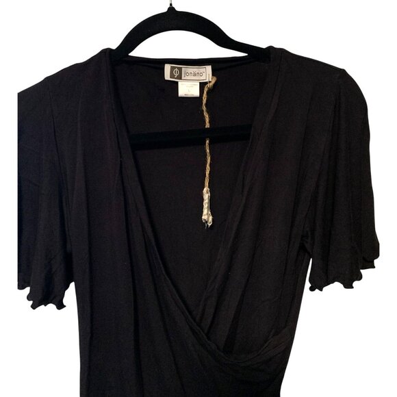 Johano Womens Size Large Flutter Short Sleeve Plunging VNeck Flared Hem Shirt To - Picture 2 of 3